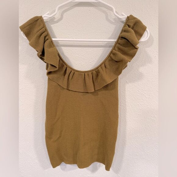 Madewell Wakeford Ruffle Sweater Tank Bronzed Lichen Size Small EUC - Picture 3 of 7